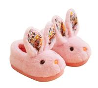 2026 Women Winter Boots Fashion Cute Autumn and Girls Slippers Flat Bottom Soft Warm Comfortable Solid Color Cartoon Rabbit Shape (2 Big Kids) Pink
