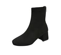 2026 Womens Ankle Boots 2024 Women's Fashion Style Square Head Back Zipper Short Thick Heel Middle (Black, 4.5)