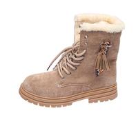 2026 Womens Ankle Boots Autumn and Winter Low Heel Square for Women European America Plus Velvet Thick Front Strap Round Head Women's (Khaki, 4.5)