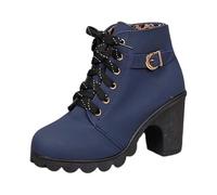 2026 Womens Ankle Boots Europe and The United States Fashion Fall Winter High with Women's Round Head Big Yards Tied Shoes (Navy, 6)