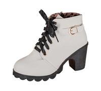 2026 Womens Ankle Boots Europe and The United States Fashion Fall Winter High with Women's Round Head Big Yards Tied Shoes (Light Gray, 6)