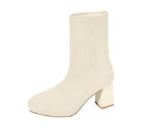 2026 Womens Ankle Boots Europe and The United States Foreign Trade for Thick with Round Head After Strap Classic Models Short (Beige, 4)