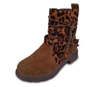 2026 Womens Ankle Boots Fashion Women Autumn Square Heels Zipper Leopard Print Short Booties Round Toe Shoes (Brown, 4)