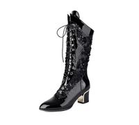 2026 Womens Ankle Boots Women's Mid Length for Spring and Summer 2025 Sequined Cool European America Style Large Size Thick Heel Pointed Hollow Breathable Mesh (Black, 6)