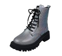 2026 Women's British Style Ankle Boots Thick Soles Lace Up Mid Leg Bright Side Low Heel Ankle Boots, black, 7 UK