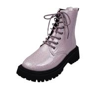 2026 Women's British Style Ankle Boots Thick Soles Lace Up Mid Leg Bright Side Low Heel Ankle Boots, red, 7 UK