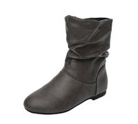 2026 Women's Casual Leather Ankle Boots Low Heel Comfortable Casual Classic Outdoor Winter Riding Round Toe Slip On Mid Shaft Fashion, gray, 8 UK