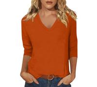 2026 Women's Casual Loose Neck Printed Three-Quarter Sleeve Soft Comfortable Blouse T-Shirt for Everyday Wear Spring Summer Fashion, orange, S