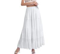 2026 Women's Chiffon White Flowing Maxi Skirts Boho Summer Elastic Waist Pleated A Line Long Skirt for Women, White, XL