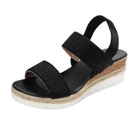 2026 Women's Closed Toe Crisscross Elastic Ankle Strap Platform Espadrille Sandals (Black, 3.5)