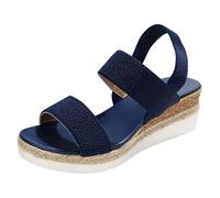 2026 Women's Closed Toe Crisscross Elastic Ankle Strap Platform Espadrille Sandals (Blue, 3.5)