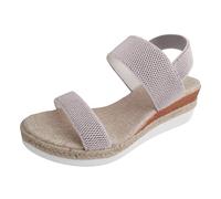 2026 Women's Closed Toe Crisscross Elastic Ankle Strap Platform Espadrille Sandals (Grey, 4)