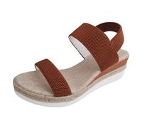 2026 Women's Closed Toe Crisscross Elastic Ankle Strap Platform Espadrille Sandals (Khaki, 3.5)