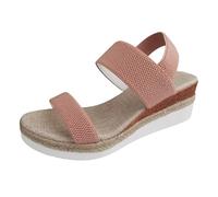 2026 Women's Closed Toe Crisscross Elastic Ankle Strap Platform Espadrille Sandals (Red, 7)