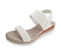 2026 Women's Closed Toe Crisscross Elastic Ankle Strap Platform Espadrille Sandals (White, 3.5)
