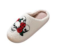 2026 Women's Cozy Indoor Outdoor Embroidery Slippers Comfortable Casual Autumn Winter Home Shoes, White, 8.5 UK