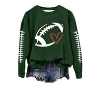 2026 Women's Crew Neck Long Sleeve Sweatshirts with Football Graphic Print Pullover without Hood Sweatshirts Top Blouse Thin Pullover Men, Dark green, M
