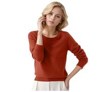 2026 Women's Crew Neck Pullover Plain Long Sleeves Thick Wool Jumper, Brick Red, 3XL