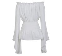 2026 - Women's Elegant Long Sleeve Top Boho Blouse Plus Size Gothic Ruffle Pirate Rock Shirt Cosplay Costume Top Any T-Shirt Women's, White, XL