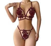 2026 Women's Embroidered Sheer Bondage Hollow-Out Three-Point Lingerie Set