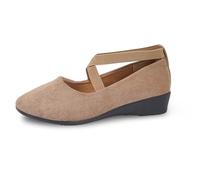 2026 Women's Fashion Solid Color Suede Elastic Casual Shoes A Slip On Temperament Comfortable (Beige, 7)