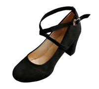 2026 Women's Flock Mary Jane Block Heel Pumps, Soft Suede-Look Finish, Rounded Closed Toe, Upper, for Weddings, Evening Parties and Dinner Dates, Colour Black, Daily Comfort