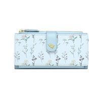 2026 Women's Floral Long Wallet Slim Card Holder Stylish Trifold Design for Daily Use (Light Blue, One Size)