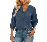 2026 Women's Flowing Blouse Soft Chiffon with Three-Quarter Sleeves Half Open Neck - A Comfortable Elegant Women's Shirt for Casual Elegant Occasions, navy, XL