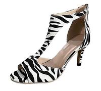 2026 Women's Foreign Trade Leopard Print Sandalssimple Fashion Back Zipper Large Side Empty Roman Sandals (Black, 5.5)