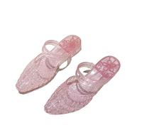 2026 Womens Glitter Clear Jelly Wedge Platform Sandals, Wide Fit Slip On Walking Slides, Closed Point Toe Casual Summer Beach Footwear UK (5.5)