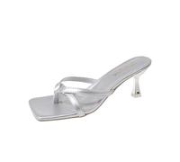 2026 Women's High Heel Sandals with Open Toe Strappy Elegant Slips for Shorts Jeans Skirts Versatile Wear in Spring, silver, 2 UK