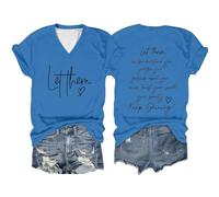 2026 Women's Inspirational Graphic V-Neck Short Sleeve T-Shirt, blue, S