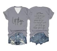 2026 Women's Inspirational Graphic V-Neck Short Sleeve T-Shirt, gray, M