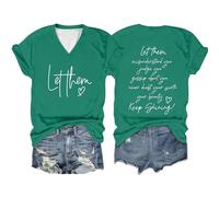 2026 Women's Inspirational Graphic V-Neck Short Sleeve T-Shirt, Green, S