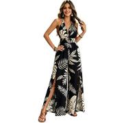 2026 Womens Jumpsuit Sexy Backless Halter or Strapless Hawaiian Print Jumpsuits Elegant High Waist Sleeveless Playsuit Dressy Rompers Split or Straight Wide Legs Overall for Holiday Travel Beach Wear