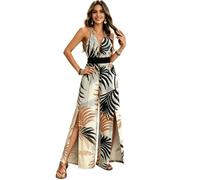 2026 Womens Jumpsuit Sexy Backless Halter or Strapless Hawaiian Print Jumpsuits Elegant High Waist Sleeveless Playsuit Dressy Rompers Split or Straight Wide Legs Overall for Holiday Travel Beach Wear