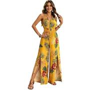2026 Womens Jumpsuit Sexy Backless Halter or Strapless Hawaiian Print Jumpsuits Elegant High Waist Sleeveless Playsuit Dressy Rompers Split or Straight Wide Legs Overall for Holiday Travel Beach Wear
