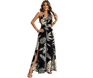 2026 Womens Jumpsuit Sexy Backless Halter or Strapless Hawaiian Print Jumpsuits Elegant High Waist Sleeveless Playsuit Dressy Rompers Split or Straight Wide Legs Overall for Holiday Travel Beach Wear