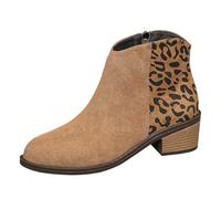 2026 Women's Leopard Winter Shoes Pointed Head Side Zipper Big Yards in Europe and The United States Female (Khaki, 6)