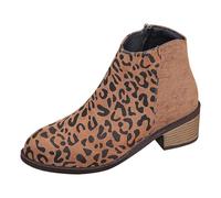 2026 Women's Leopard Winter Shoes Pointed Head Side Zipper Big Yards in Europe and The United States Female (Brown, 6.5)