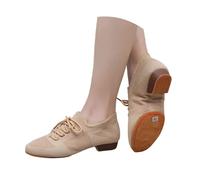 2026 Women's Low Heel Dance Shoes Latin Jazz Modern Ballet Ballroom Performance Soft Leather Sole Comfortable Slip On Practice Shoes, beige, 4 UK