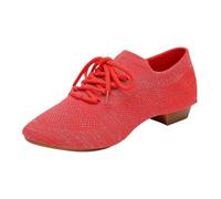 2026 Women's Low Heel Dance Shoes Latin Jazz Modern Ballet Ballroom Performance Soft Leather Sole Comfortable Slip On Practice Shoes, red, 8 UK