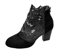 2026 Women's Mid Calf Boots Stylish Lace Up Breathable Mesh Floral Cut-Out Design for Daily Use, Perfect for Casual Outfits, Comfortable Shoe, black, 4 UK