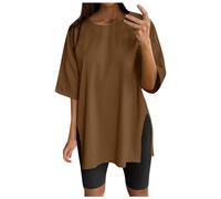 2026 Women's Oversize Sports Shirt Short Sleeve Blouses Summer Loose Tops Functional Shirt Tunic Loose with Slits Yoga Top