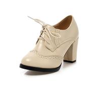 2026 Womens Plus Size Retro Chunky Heel Shoes, beige, 5 UK