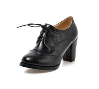 2026 Womens Plus Size Retro Chunky Heel Shoes, black, 8 UK
