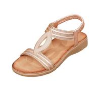 2026 Womens Rhinestone Open Toe Platform Sandals, Wide Fit Walking Casual Slides, Comfort Beach Holiday Footwear UK (Rose Gold, 3.5)