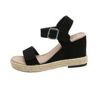 2026 Womens Rhinestone Pearl Wedge Platform Sandals, Wide Fit Slip On Walking Slides, Open Toe Elegant Summer Beach Footwear UK (Black, 5.5)