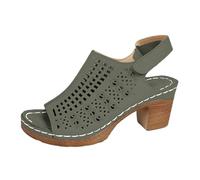 2026 Women's Sandals Slides Block Heel Sandals for Women 2025 Open Toe Summer Casual Solid Color Hollow Out Floral Slingback Chunky Cut-Out Party Dress Wedding Dance Shoes (Army Green, 7)