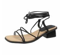 2026 Women's Sandals Slides Foreign Trade Large Size Sandals 2025 Summer Fairy Style Foot Ring Strappy Roman Shoes A Word Square Heel Middle (Black, 5.5)